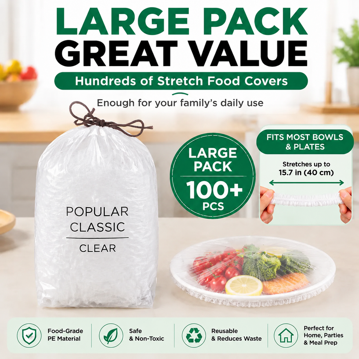 Stretch & Seal Food Covers – 100PCS