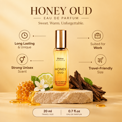 Honey Oud Perfume – Long Lasting Sweet Vanilla Oud Fragrance, Warm Amber Scent, Mini Eau de Parfum Spray 20ml